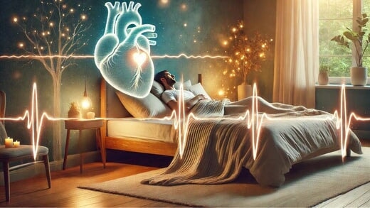 Une image sereine et apaisante illustrant un sommeil réparateur et la santé cardiaque.