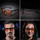 lunettes gaming One de 3/4, de profil et sur visage homme et femme